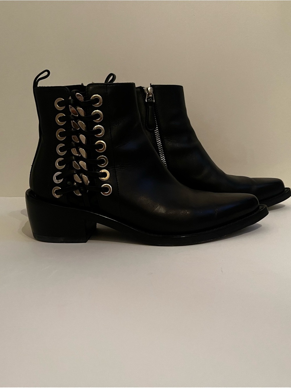 Alexander McQueen Black Leather Lace-Up Grommet Ankle Boots